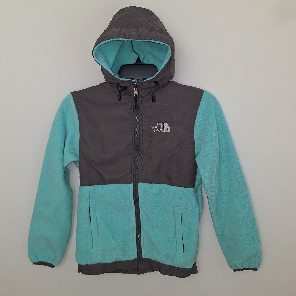 Y2K Retro Layering Outdoor The North Face Turquoise Grey Hooded Fleece Jacket XL